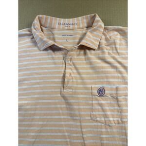 B Draddy Golf Polo Shirt w/ Pocket Orange Striped Mens L - Golf Club Logo